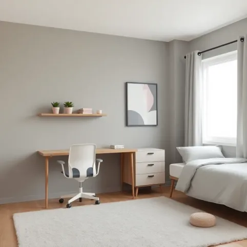 Szary pokój młodzieżowy dla dziewczyny