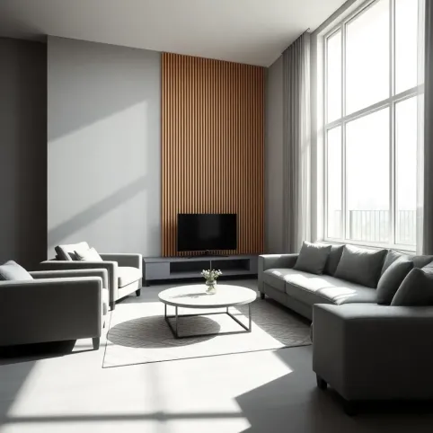 Szary salon z lamelami