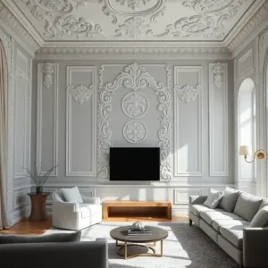 Sztukateria na ścianie w salonie