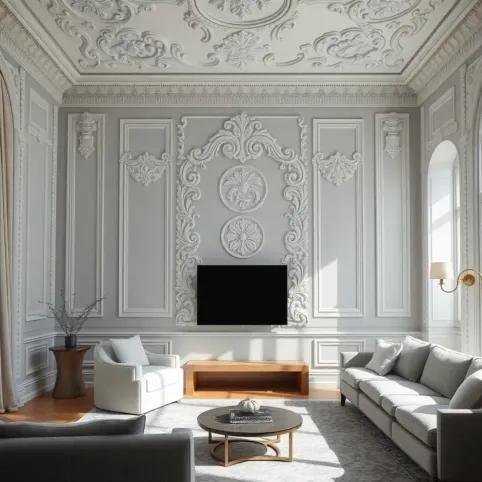 Sztukateria na ścianie w salonie