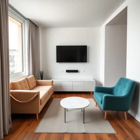 Ustawienie mebli w salonie w bloku