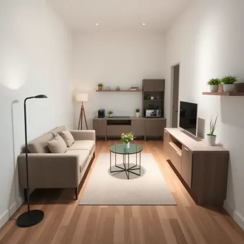 Wąski salon z aneksem