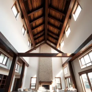 Wysoki salon z belkami