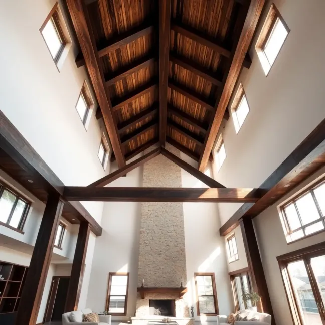 Wysoki salon z belkami