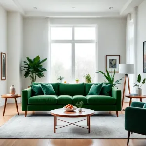zieloną sofą w salonie inspiracje