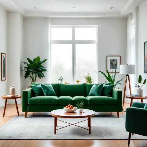 zieloną sofą w salonie inspiracje