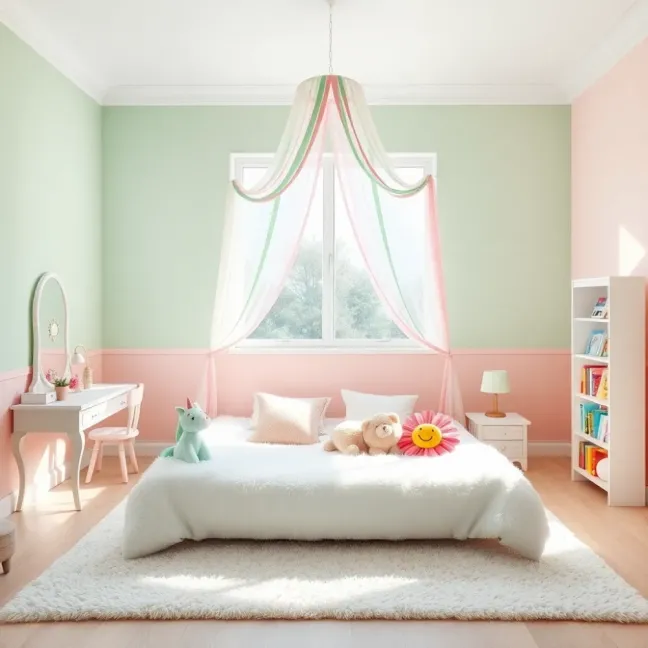 Zielono różowy pokój dla dziewczynki