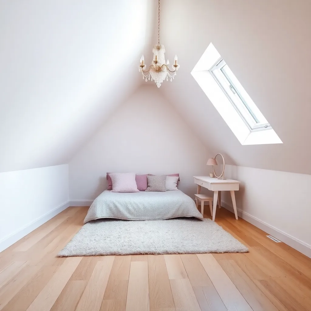 Skosy pokój dziewczynki na poddaszu