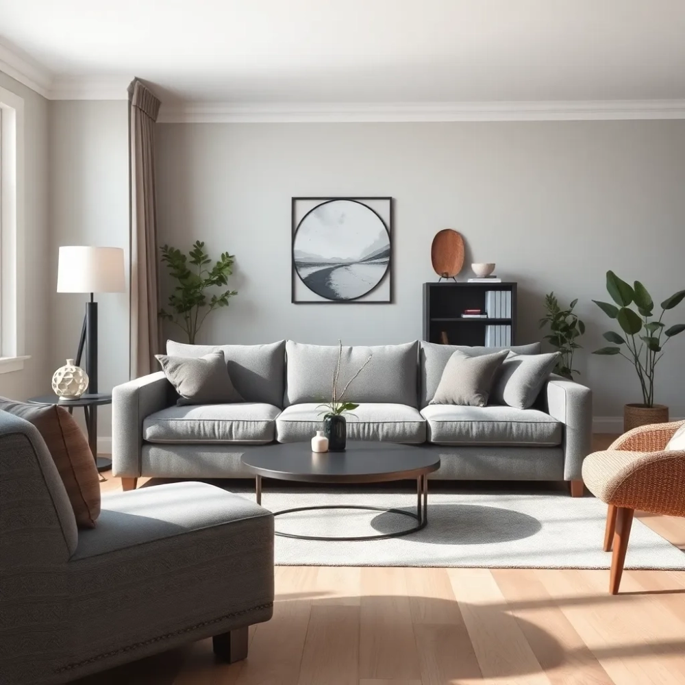 Szarą kanapa w salonie inspiracje