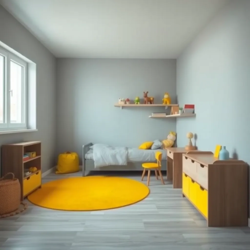 Szaro żółty pokój dla chłopca