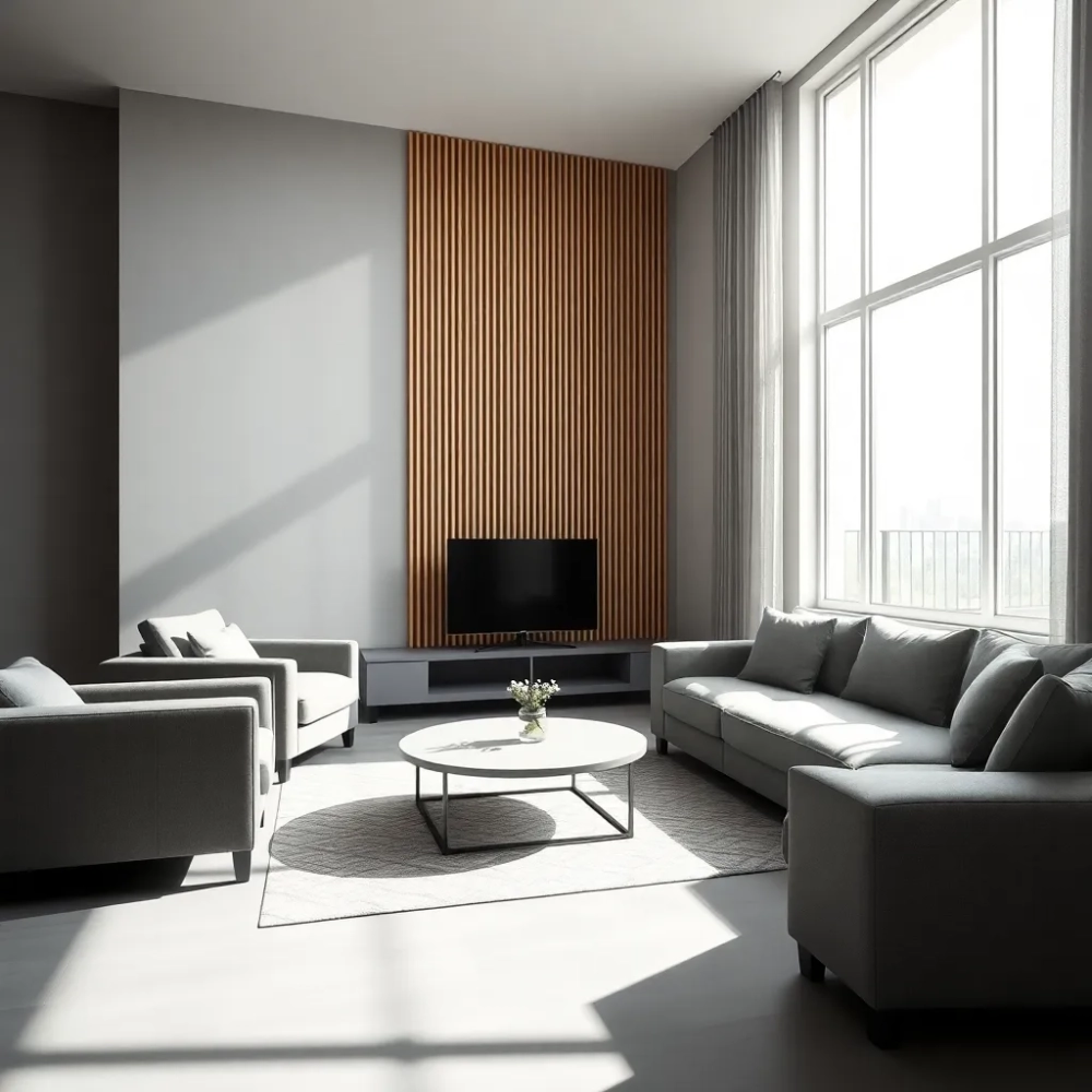 Szary salon z lamelami