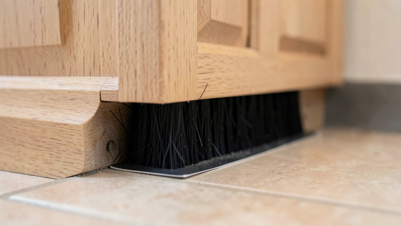szczotka na progu drzwi do spiżarni