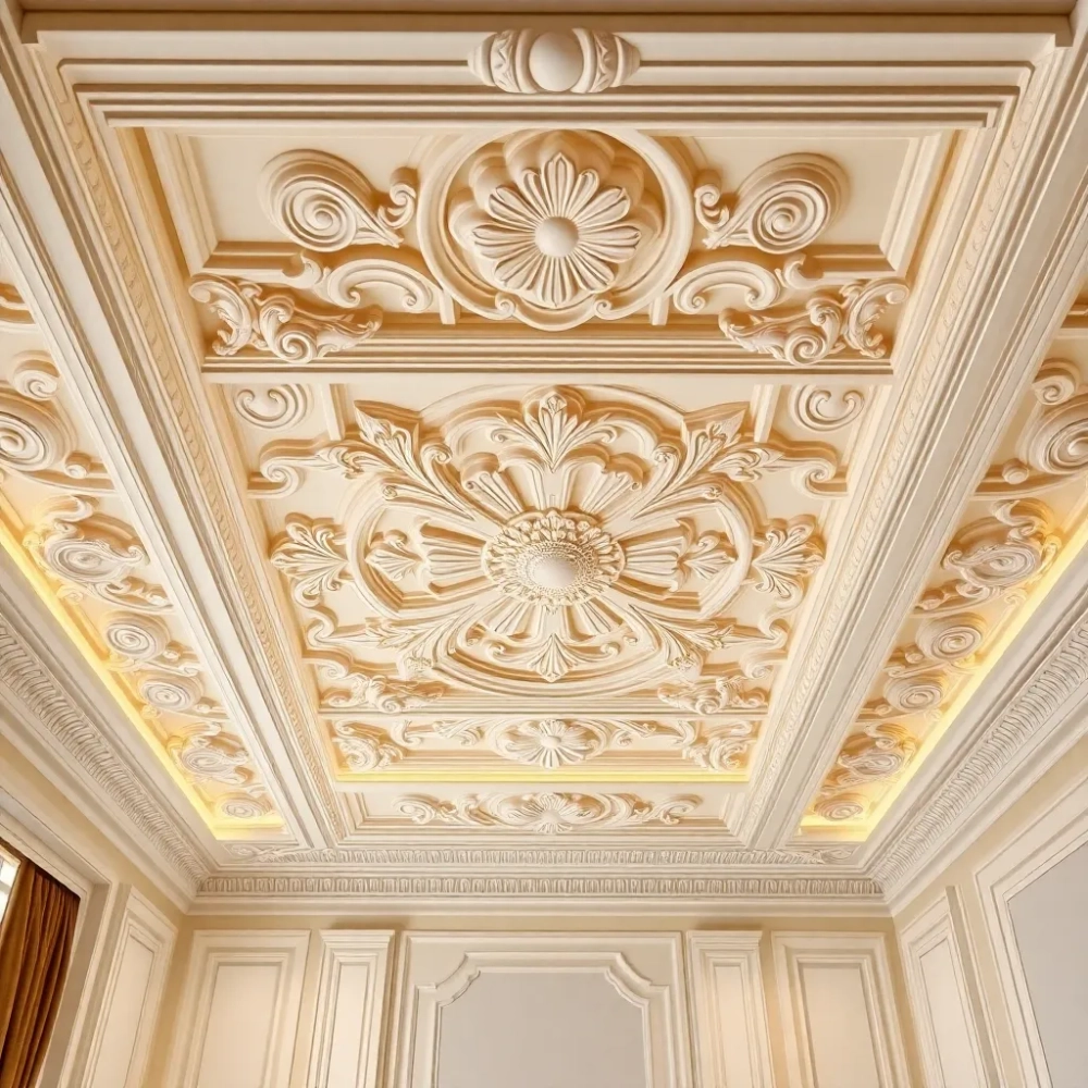 Sztukateria na suficie w salonie