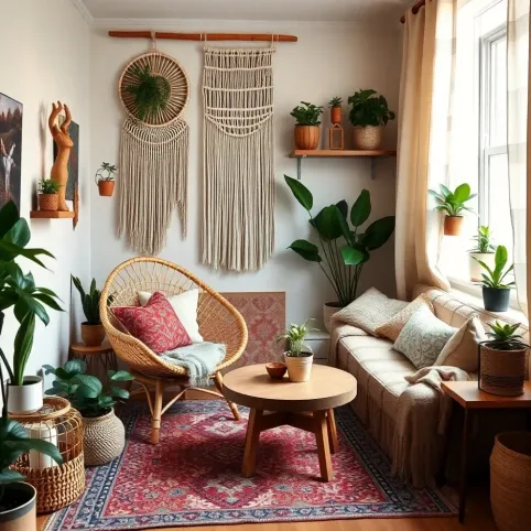Mały salon w stylu boho