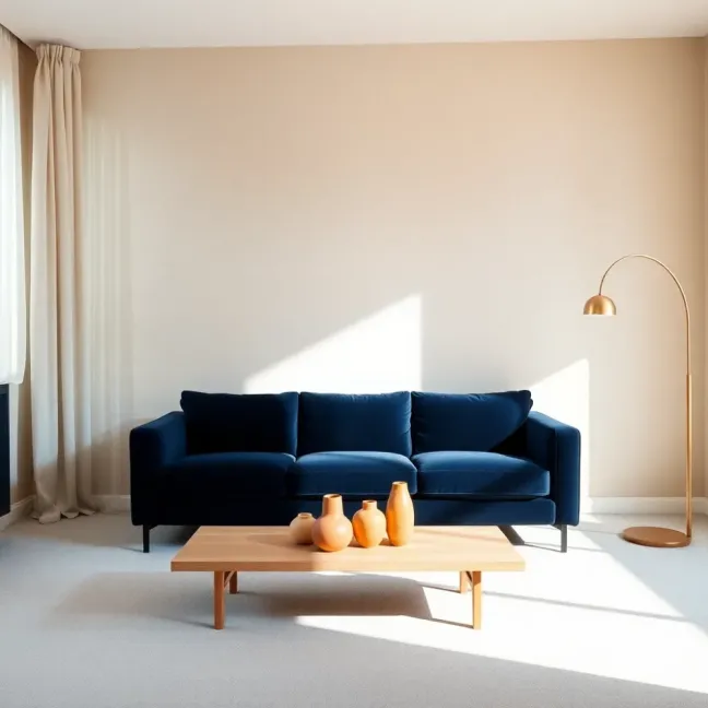 Salon z granatową kanapą inspiracje